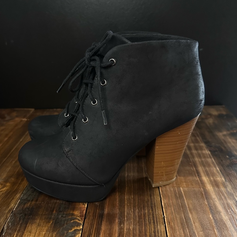 Black platform heeled booties